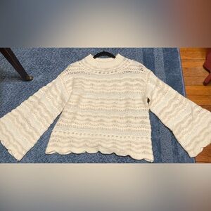 Rebecca Taylor Ivory Crochet Tiered Sweater with Bell Sleeves